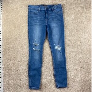 Abercrombie Fitch Mid Rise‎ Jean Legging Distressed Denim Blue Size 28 Ripped